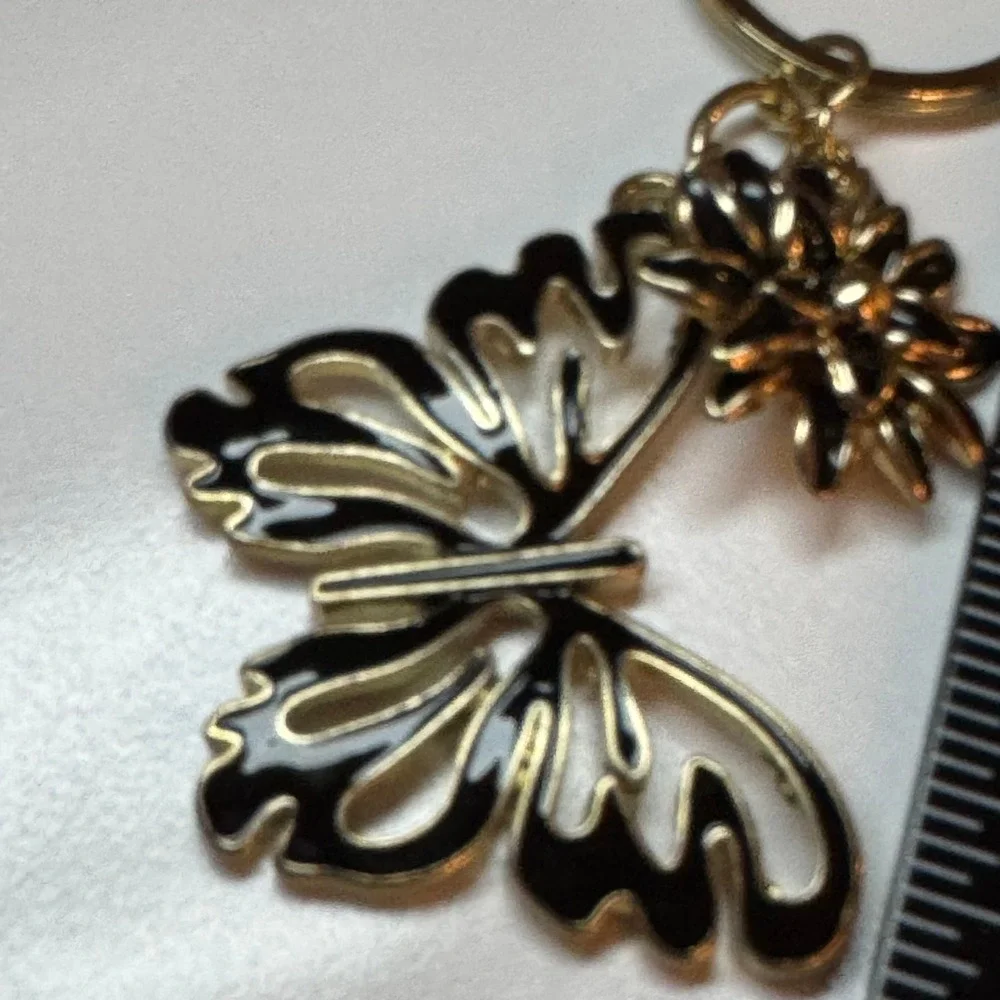 Butterfly Keychain Gold Tone Flower‎ Charm Purse Bag Accessory